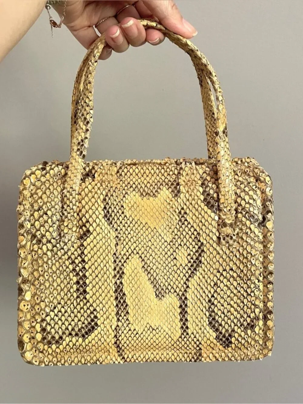 Vintage Kelly Style 100% Python Snakeskin Leather Top Handle Handbag Purse
